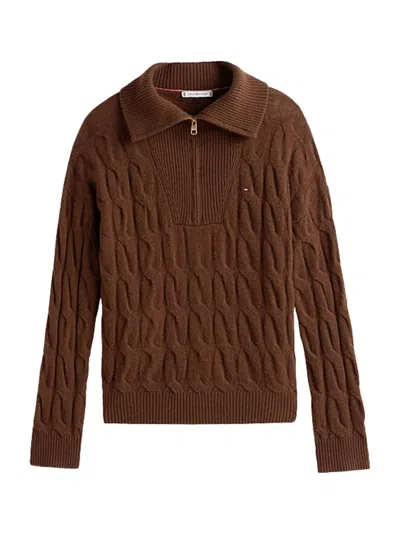 Tommy Hilfiger Cable-knit Half-zip Knitwear In Brown