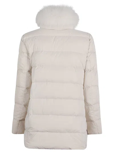 Moorer Luxurious Down Jacket Fur Trim Hooded In White