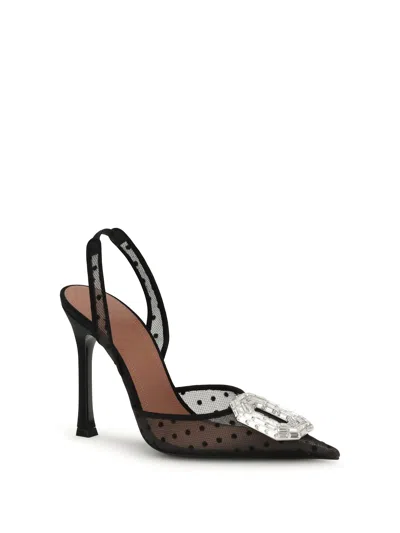 Amina Muaddi Women Camelia Sling 105 Pumps In Lace With Polka-dot In Black