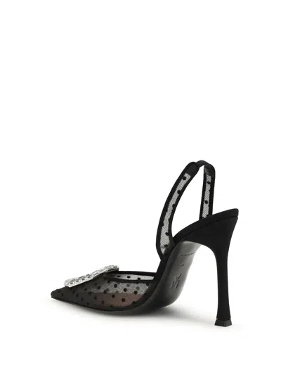 Amina Muaddi Women Camelia Sling 105 Pumps In Lace With Polka-dot In Black