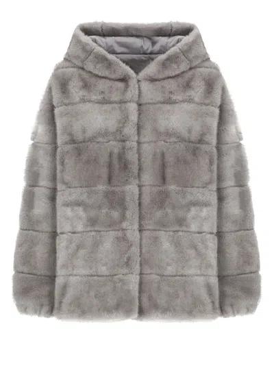 Betta Corradi Hooded Faux-fur Jacket In Gray