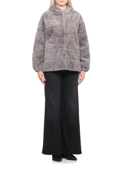Betta Corradi Hooded Faux-fur Jacket In Gray