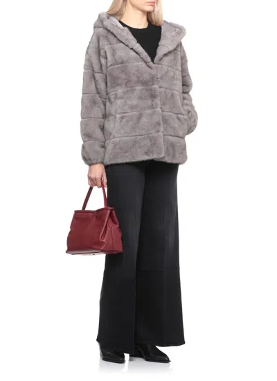 Betta Corradi Hooded Faux-fur Jacket In Gray