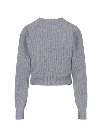 Chloé Cropped Wool Knit Sweater With Logo In Gray
