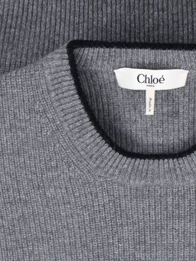 Chloé Cropped Wool Knit Sweater With Logo In Gray