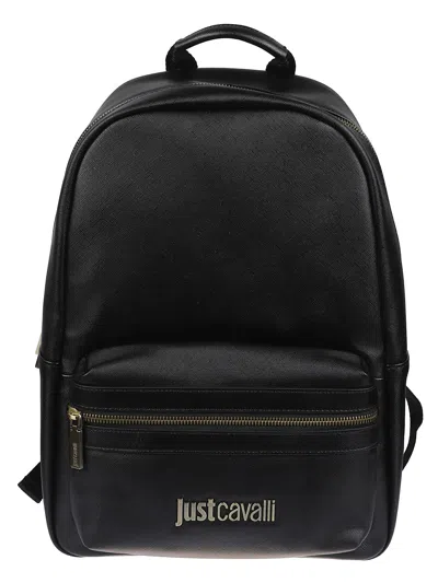 Just Cavalli Logo Backpack Featuring Metal Lettering In Black