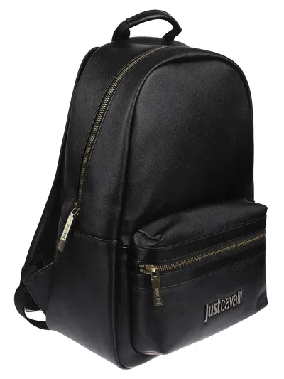 Just Cavalli Logo Backpack Featuring Metal Lettering In Black