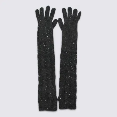 Brunello Cucinelli Dark Grey Wool Gloves In Brown