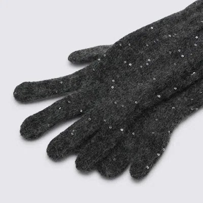 Brunello Cucinelli Dark Grey Wool Gloves In Brown