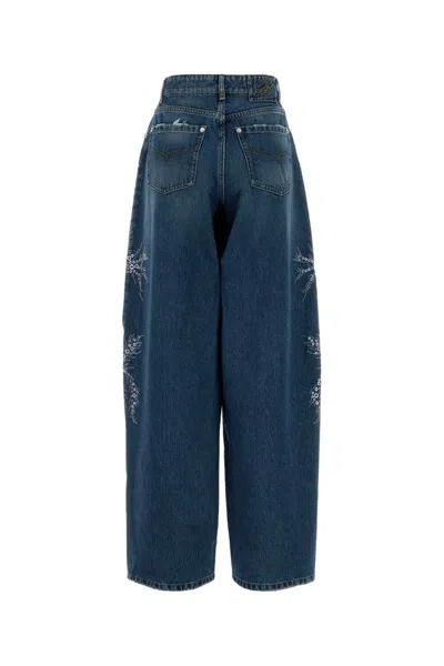 Blumarine Jeans Dalla Gamba Ampia In Denim Donna In Blue