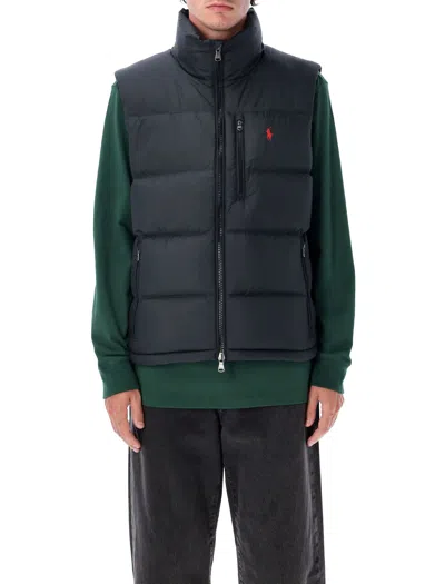 Ralph Lauren Puffer Gilet High Collar Quilted Zip Pockets In Blue