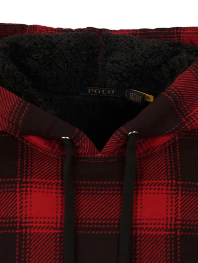 Ralph Lauren Checked Fleece Hoodie In Red