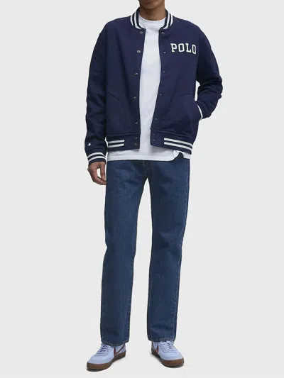 Ralph Lauren Striped Detail Cotton Sweatshirt Pockets In Blue