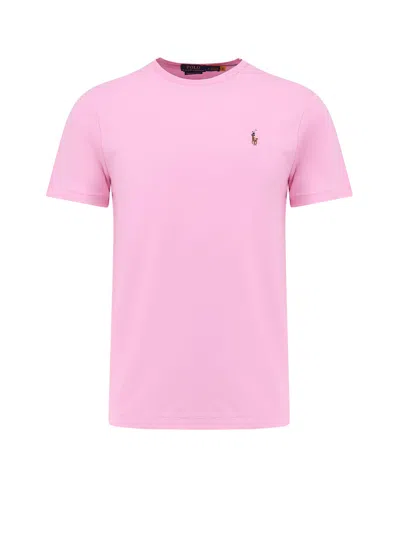 Ralph Lauren Cotton T-shirt With Logo Embroidery In Pink