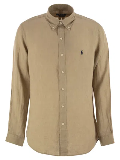 Ralph Lauren Custom-fit Linen Shirt In Brown