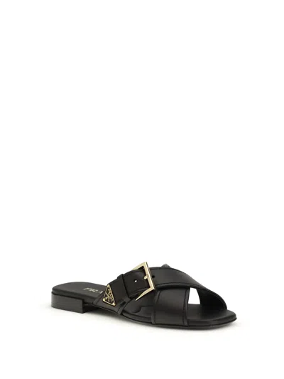 Prada Leather Sandals In Black