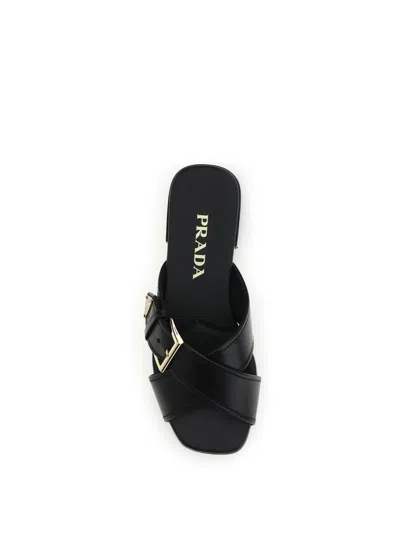 Prada Leather Sandals In Black