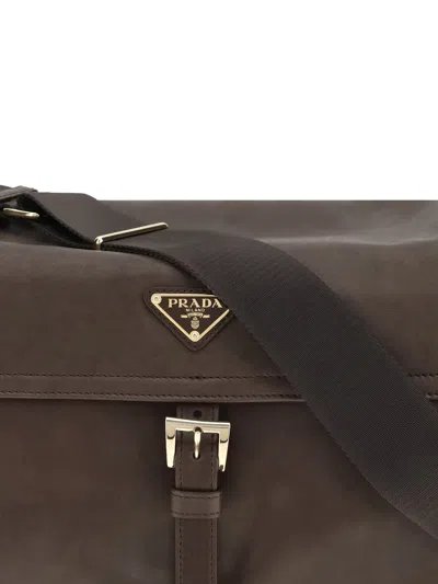 Prada Explore Large Leather Shoulder With Flap Bags In Brown