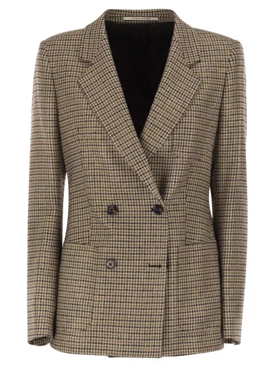 Tagliatore Pied Du Poile Patterned Double-breasted Jacket In Brown