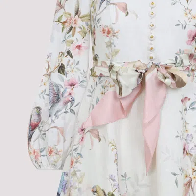 Zimmermann Rebellion Multicolor Midi Dress With Bow Detail On The Front And All-over Floral Print In Linen Woma In Multi