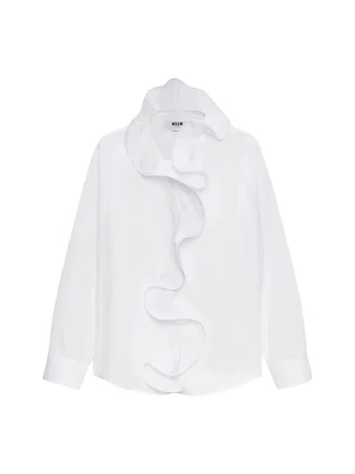 Msgm Shirt With Ruffle Detail In White