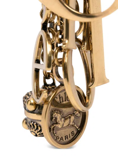 Chloé Symbols Keychain With Silk And Nylon In Gold
