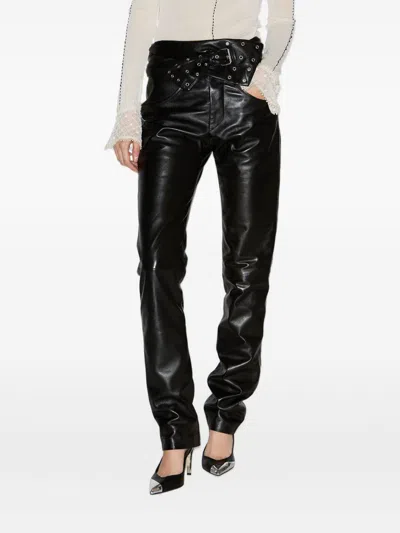 Isabel Marant Leather Trousers Featuring Belted Waist In Multi