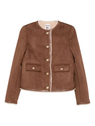 Semicouture Nora Button Pocket Jacket In Brown