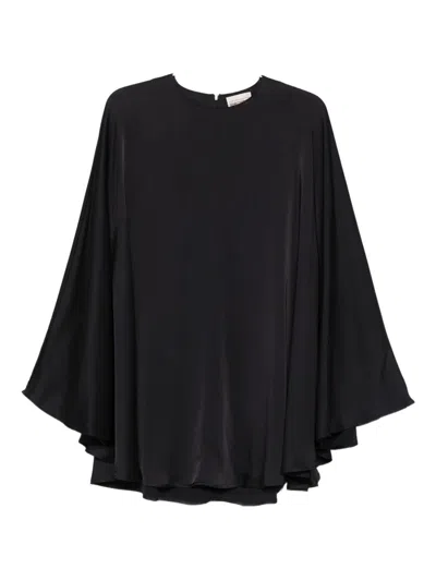 Semicouture Flowy Mini Dress With Cape And Flared Sleeves In Black