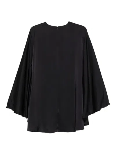 Semicouture Flowy Mini Dress With Cape And Flared Sleeves In Black