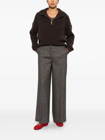 Via Masini 80 Wool Blend Trousers In Brown
