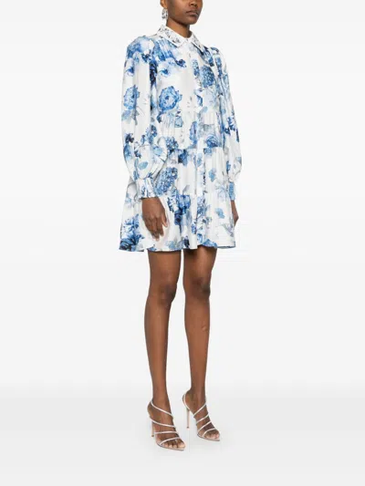 Alice And Olivia Junia Printed Mini Dress In Blue
