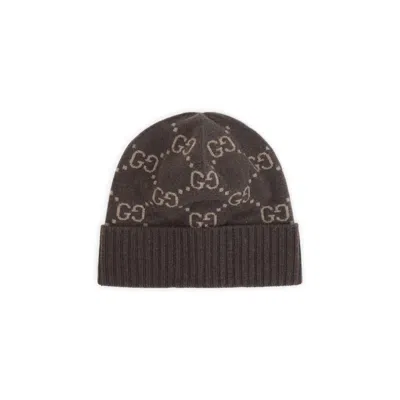 Gucci Cashmere Beanie With Gg Monogram Design In Brown