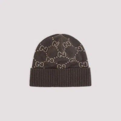 Gucci Cashmere Beanie With Gg Monogram Design In Brown