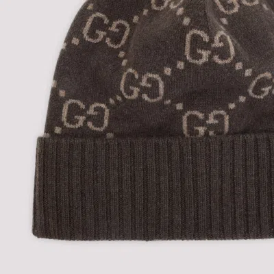 Gucci Cashmere Beanie With Gg Monogram Design In Brown