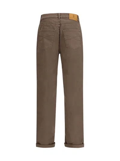 Brunello Cucinelli Men Jeans With Turn-up Hem In Brown