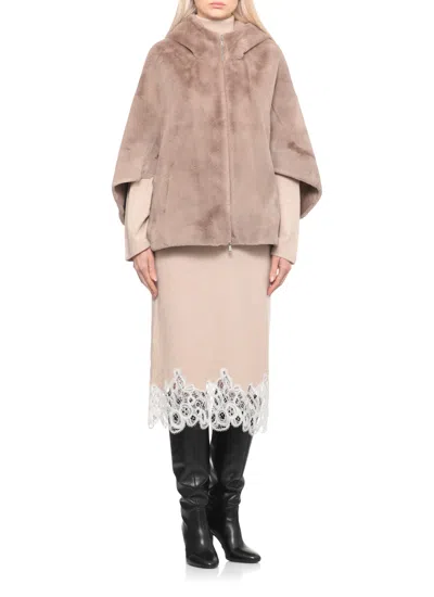 Betta Corradi Faux-fur Hooded Three-quarter Sleeve Jacket In Brown