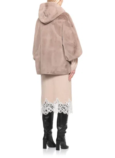 Betta Corradi Faux-fur Hooded Three-quarter Sleeve Jacket In Brown