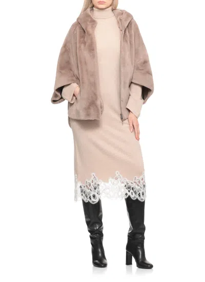 Betta Corradi Faux-fur Hooded Three-quarter Sleeve Jacket In Brown