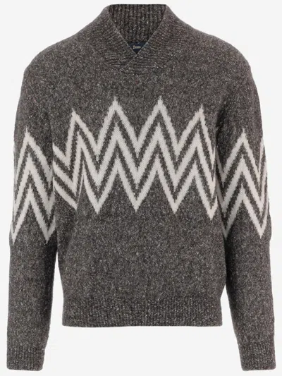 Herno Zigzag-pattern Collared Sweater In Gray