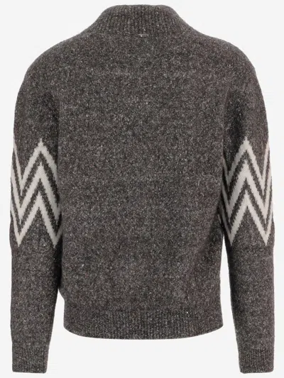 Herno Zigzag-pattern Collared Sweater In Gray