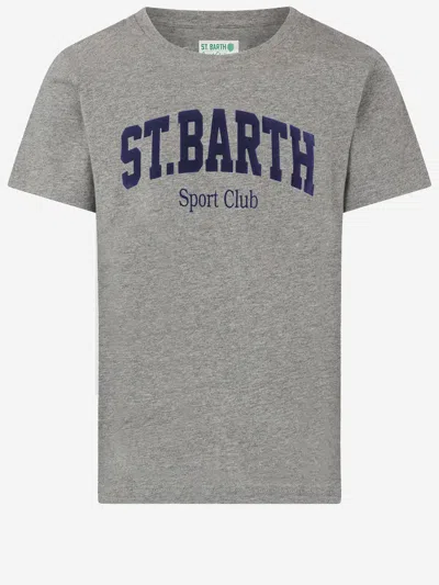 Mc2 Saint Barth Cotton T-shirt With Logo Print In Gray