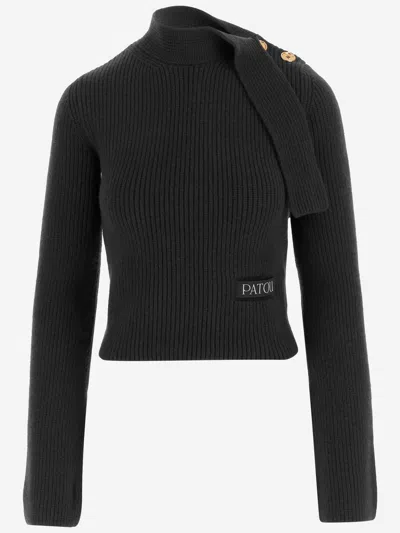 Patou Wool And Cashmere Scarf-neck Sweater In Black
