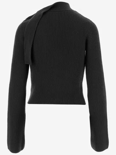 Patou Wool And Cashmere Scarf-neck Sweater In Black