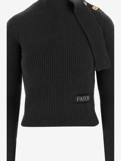 Patou Wool And Cashmere Scarf-neck Sweater In Black