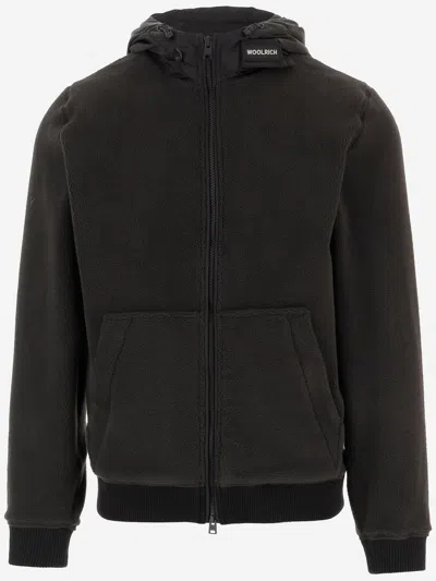 Woolrich Men Black Zip-up Logo Hoodie, L Luxury Sweatshirts & Hoodies For Men Darveys In Black