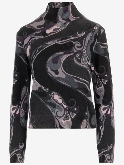Pucci Orchid Print Wool Sweater In Multi