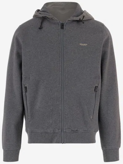 Woolrich Men Grey Logo Zip-up Hoodie, Xxl Luxury Sweatshirts & Hoodies For Men Darveys In Gray