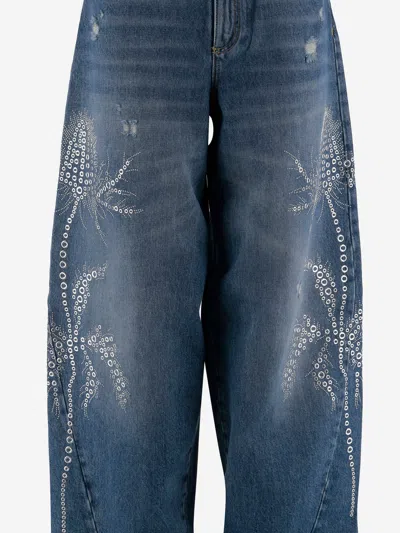 Blumarine Jeans Dalla Gamba Ampia In Denim Donna In Blue