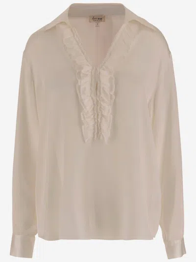 Her Shirt Stretch Silk Shirt With Ruffles In Neutral